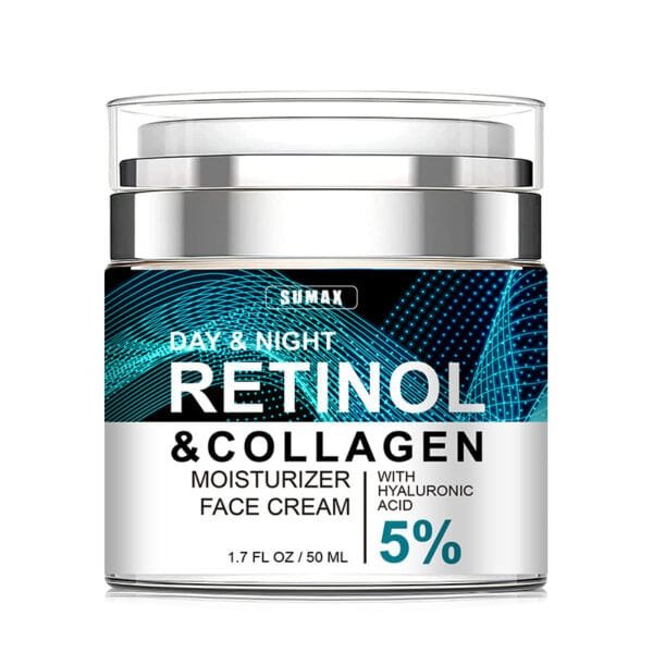 Retinol Collagen Cream: Anti-Aging, Anti-Wrinkle, Firms & Lifts, with 5 Hyaluronic Acids for 24-Hour Hydration.