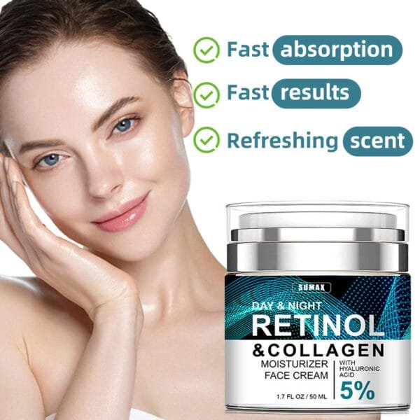 Retinol Collagen Cream: Anti-Aging, Anti-Wrinkle, Firms & Lifts, with 5 Hyaluronic Acids for 24-Hour Hydration. - Image 2